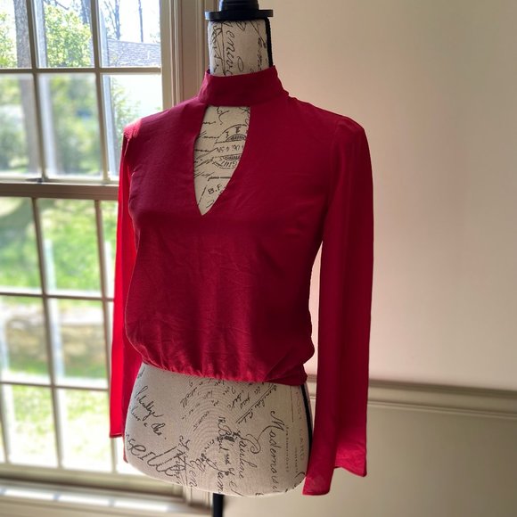 New Bebe Women's Mock Neck Keyhole Red Blouse, Size XXS - Picture 1 of 5